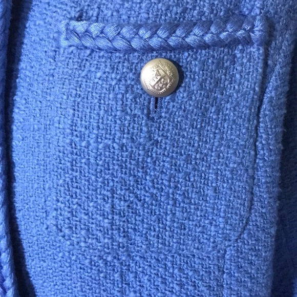Talbots TWEED TOPPER COAT. Blue/periwinkle Sz 12 petite breaded trim. Long line - Picture 5 of 9